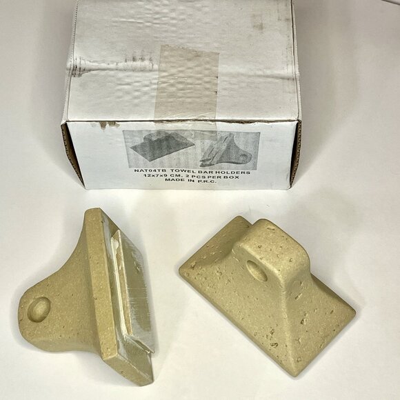 Travertine Towel Bar Holders * Cast Stone * New In Box * Holders Only - Picture 3 of 7